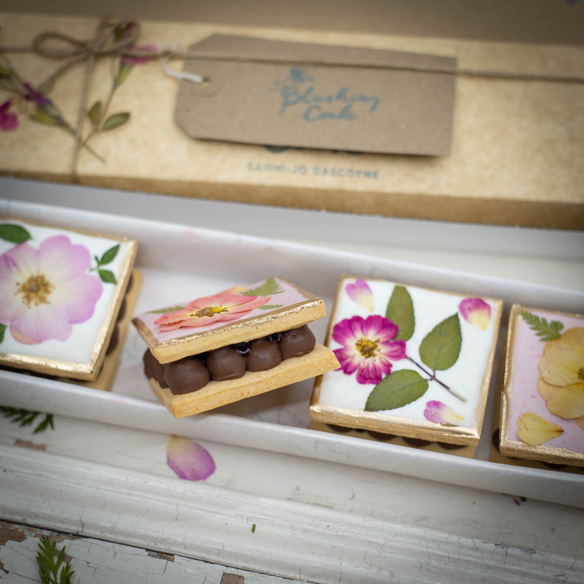 Floral Sandwich Biscuit - Milk Chocolate and Sour Cherry