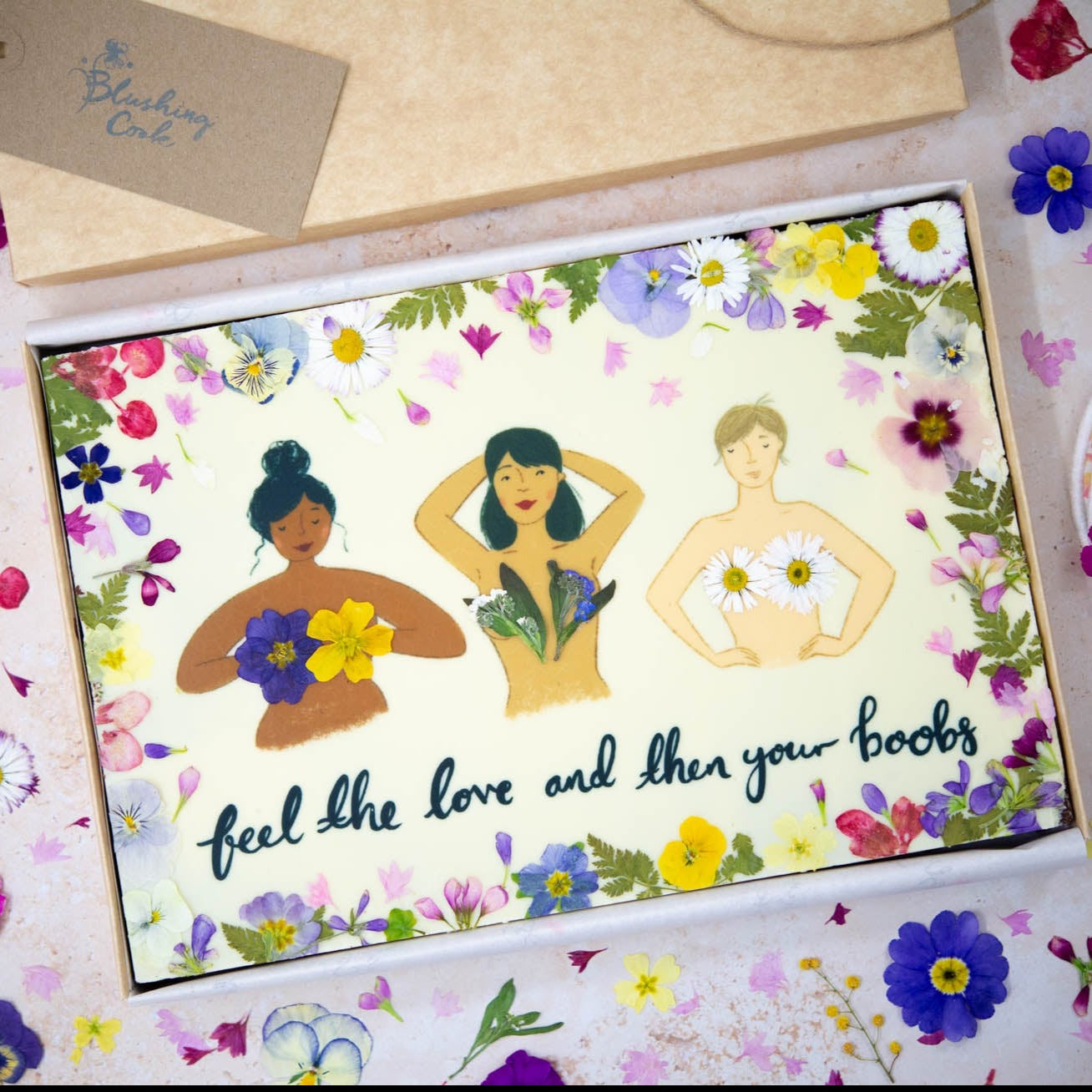 ‘Feel the Love and then your boobs’ Floral Brownies